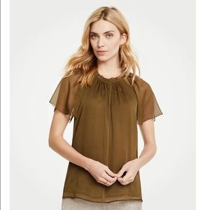 Pleated split neck top